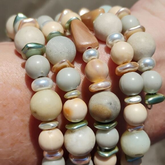 Large Wrap Bracelet Delicate Pearl Natural Stone's Handmade Original - Picture 3 of 10